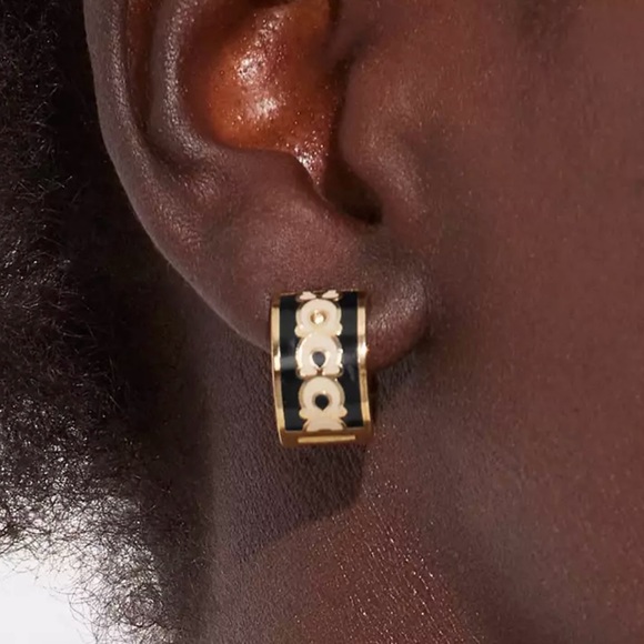 Coach Signature Enamel Hoop Earrings - Picture 3 of 4